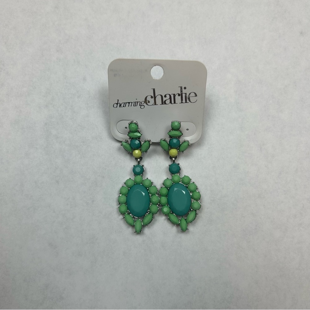 Charming Charlie green and teal dangling earrings new with tags
